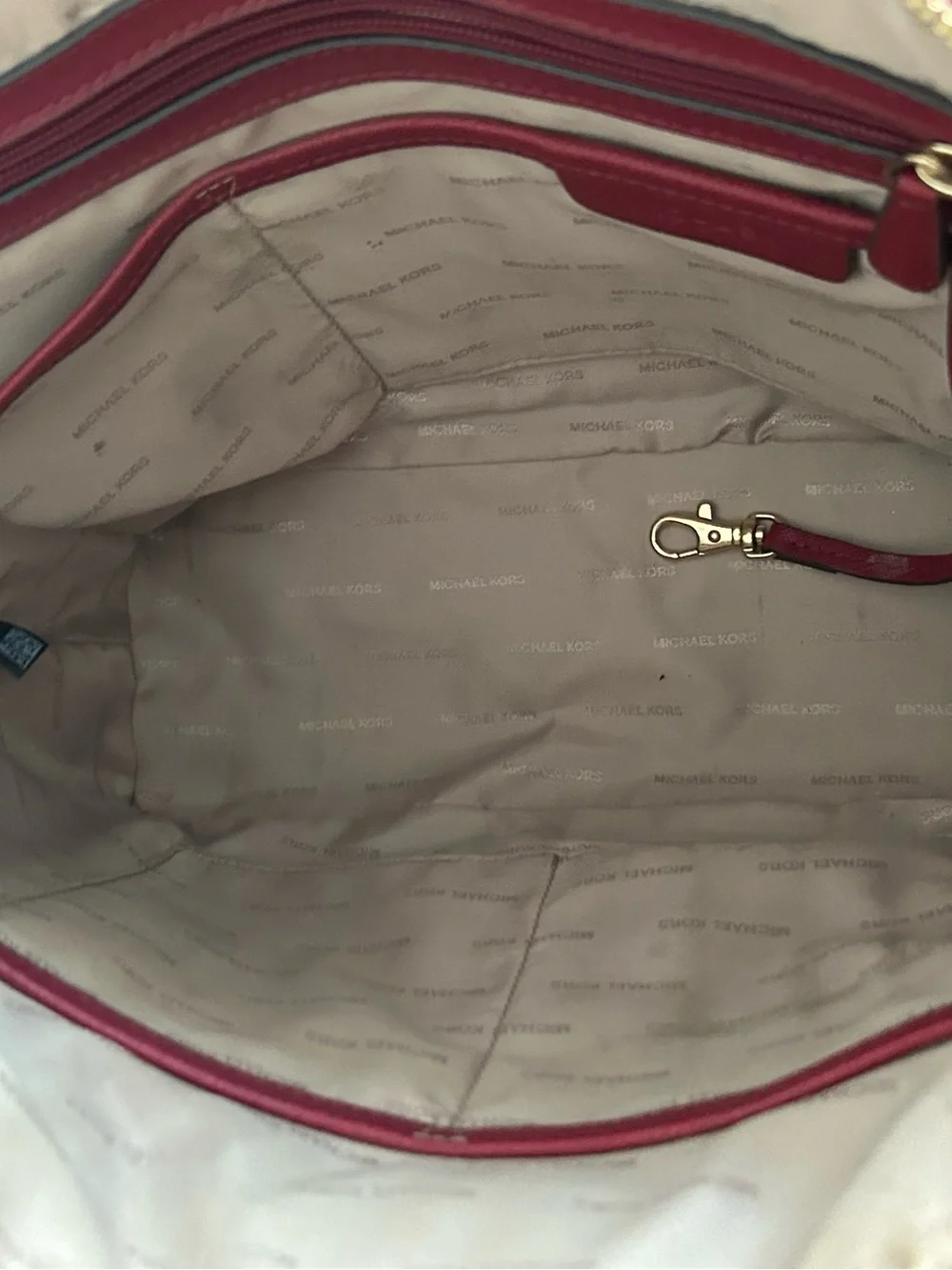 Michael Kors Burgundy Saffiano Leather Large Zip Tote Shoulder Work Bag